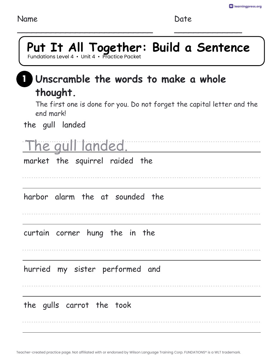 Preview page 4 of Fundations Level 4 Unit 4 Worksheets
