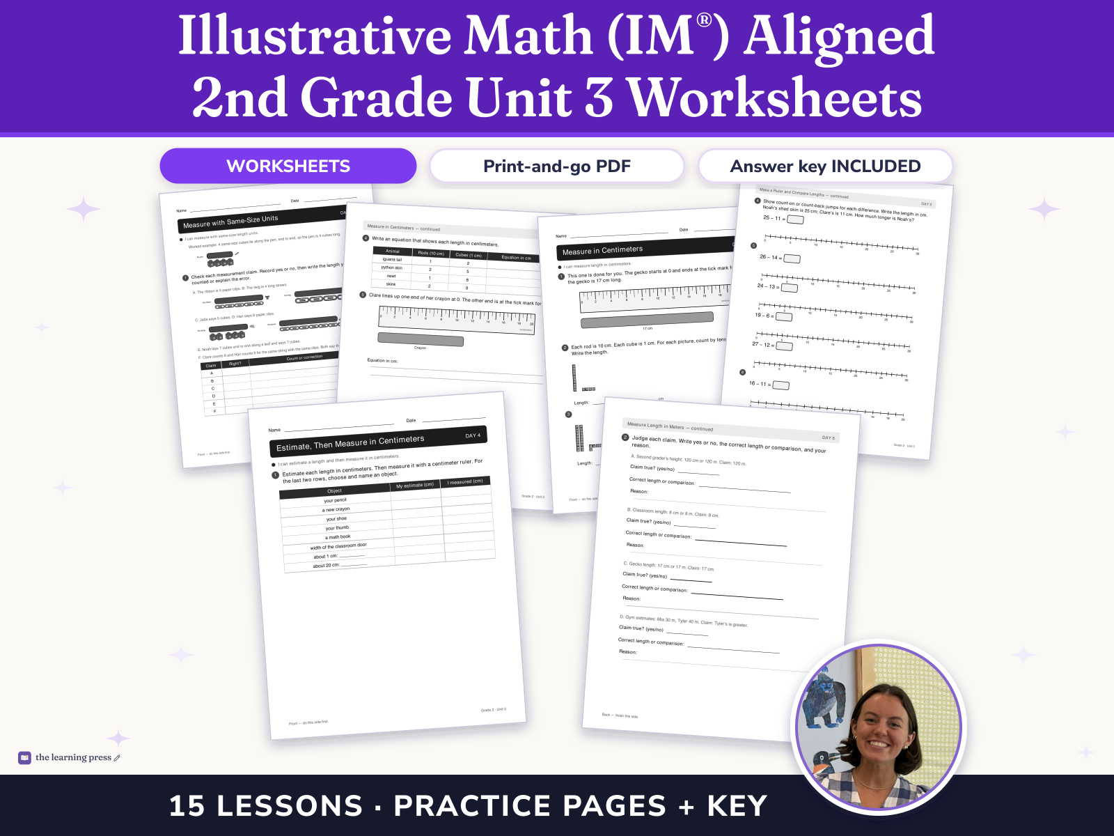 Preview page 1 of Illustrative Math (IM®) Aligned 2nd Grade Unit 3 Worksheets: Measuring Length