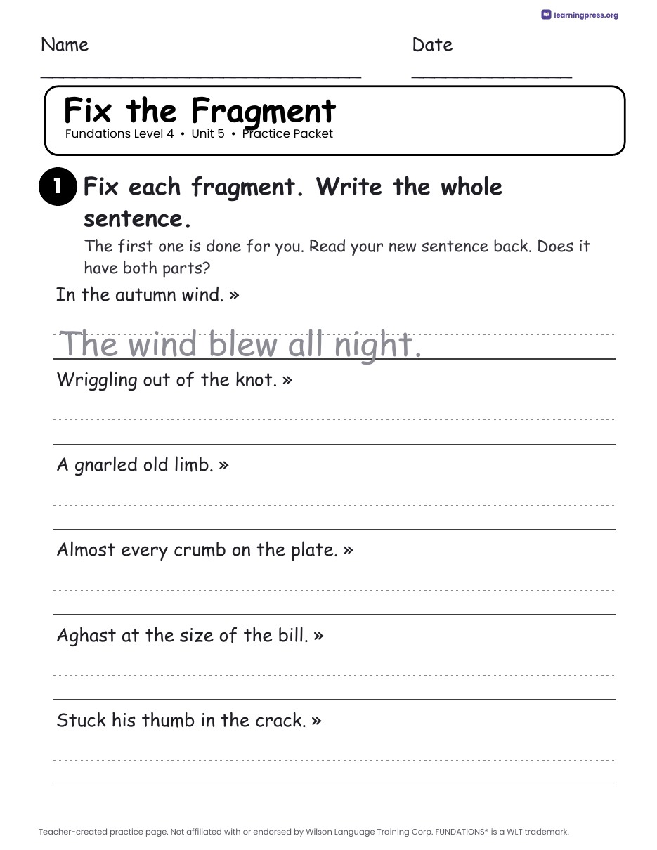 Preview page 3 of Fundations Level 4 Unit 5 Worksheets