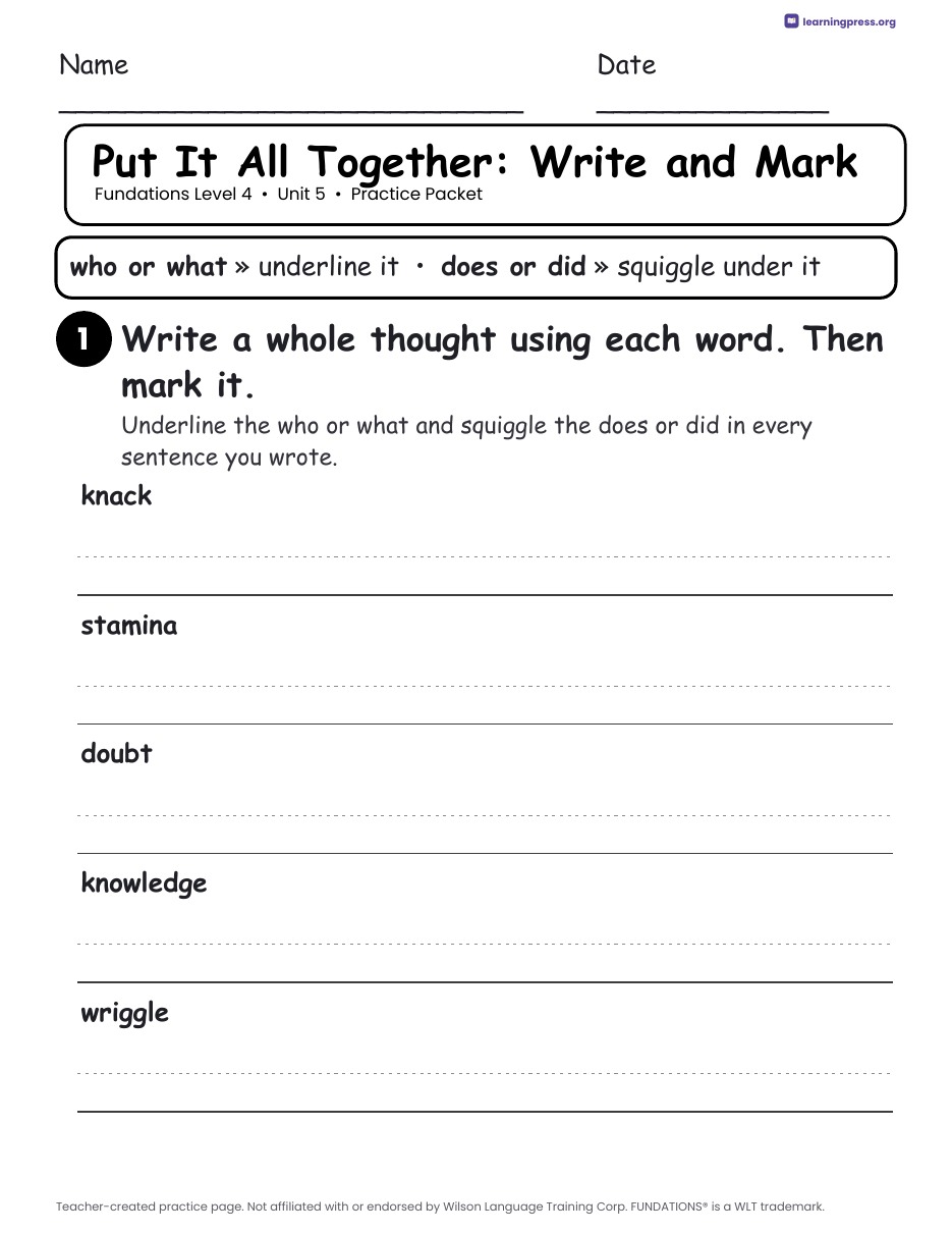 Preview page 4 of Fundations Level 4 Unit 5 Worksheets