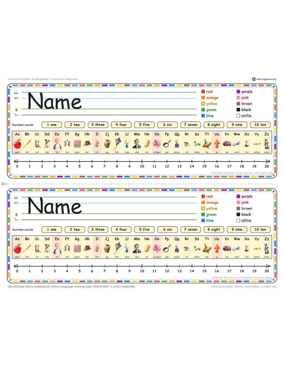 Preview page 2 of Desk Name Plates · Kindergarten