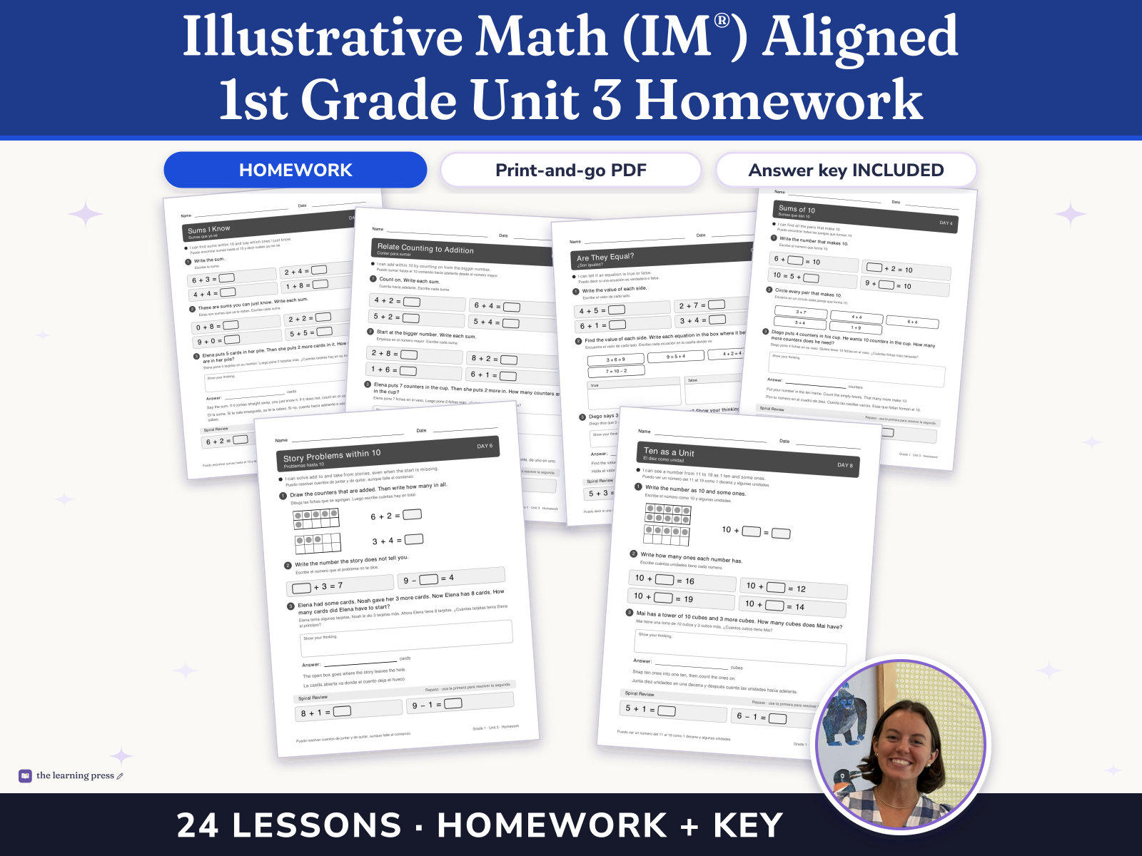 Preview page 1 of Illustrative Math (IM®) Aligned 1st Grade Unit 3 Homework: Adding and Subtracting Within 20