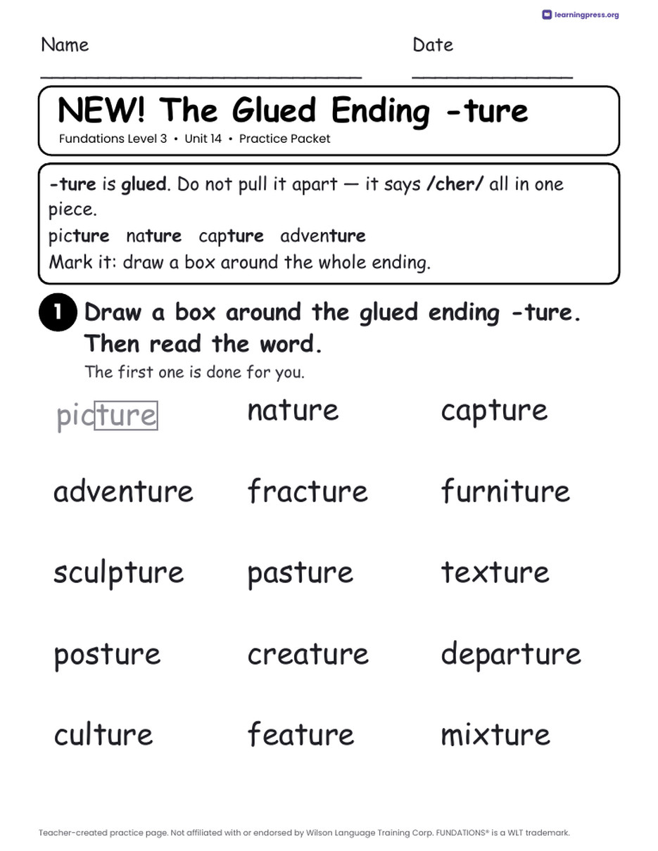 Preview page 1 of Fundations Level 3 Unit 14 Worksheets
