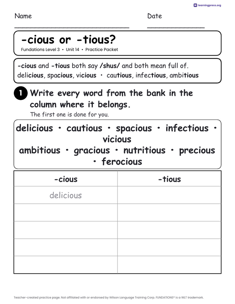 Preview page 2 of Fundations Level 3 Unit 14 Worksheets
