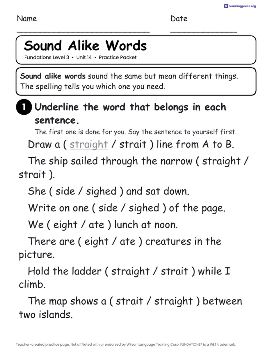 Preview page 3 of Fundations Level 3 Unit 14 Worksheets
