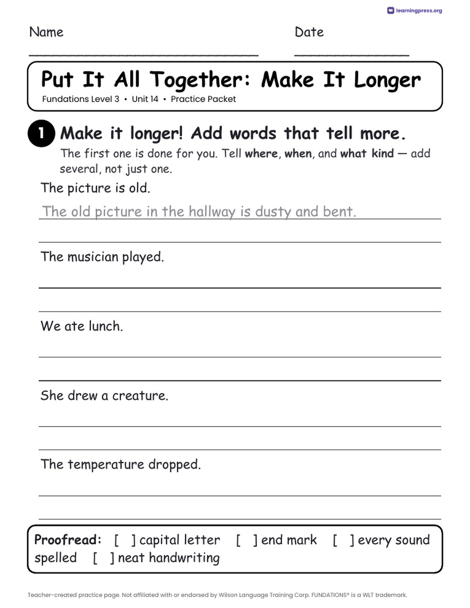 Preview page 4 of Fundations Level 3 Unit 14 Worksheets