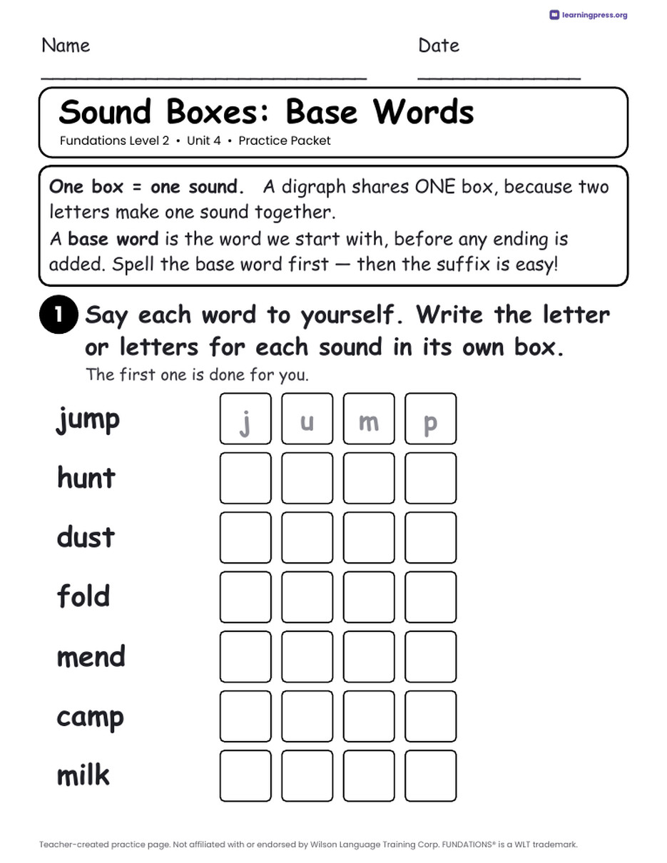 Preview page 2 of Fundations Level 2 Unit 4 Worksheets