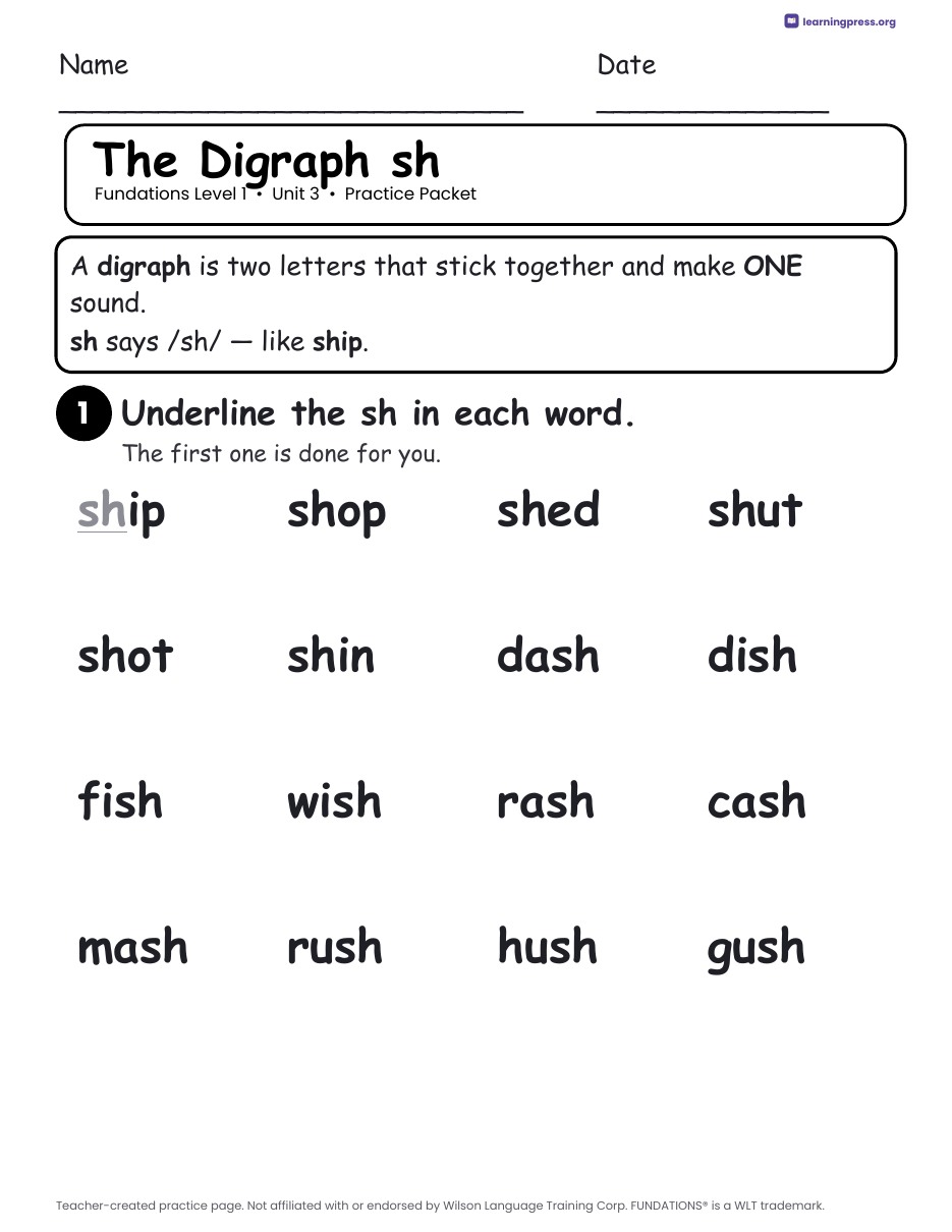 Preview page 1 of Fundations Level 1 Unit 3 Worksheets