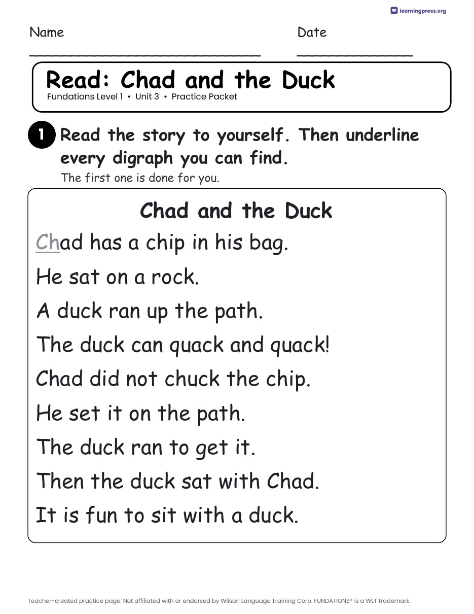 Preview page 3 of Fundations Level 1 Unit 3 Worksheets