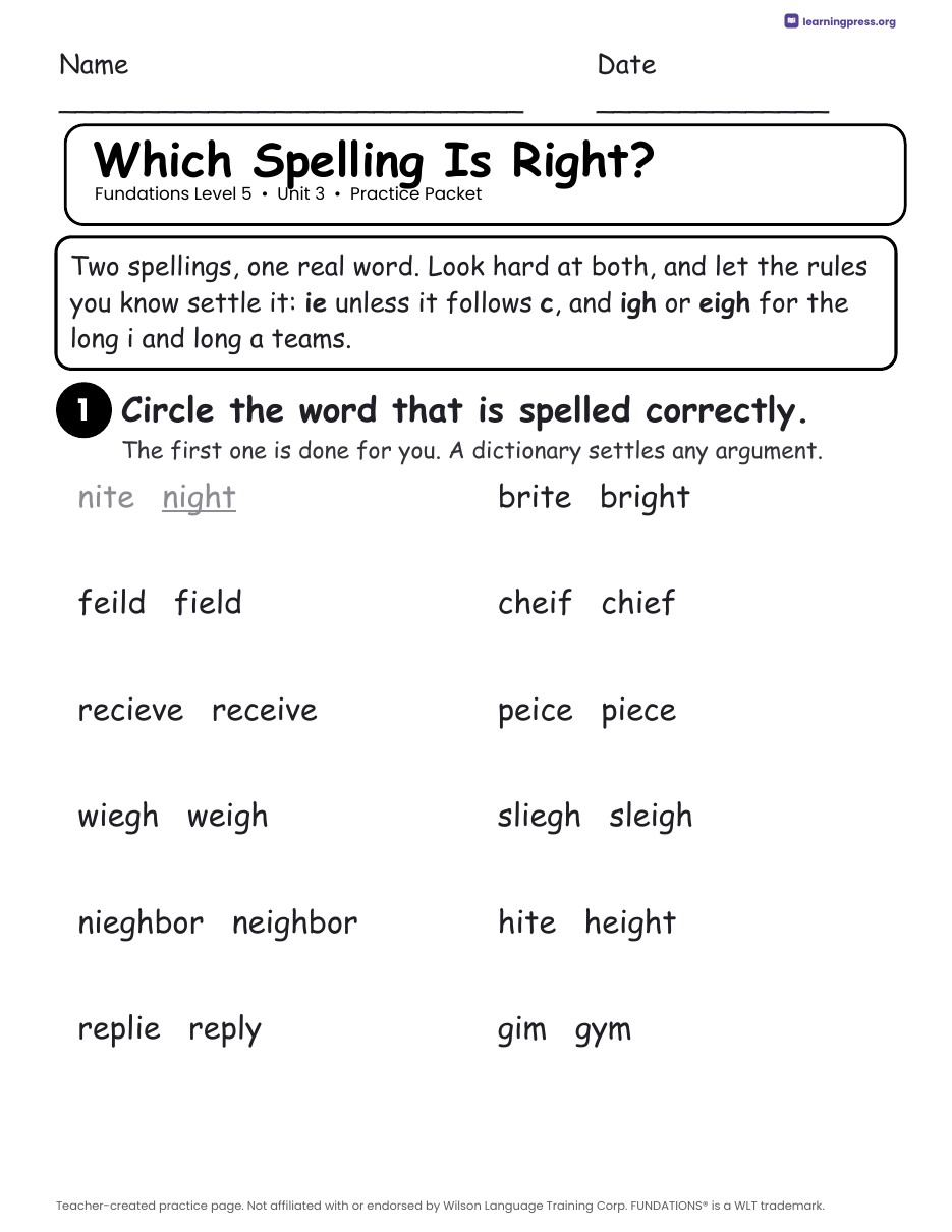 Preview page 2 of Fundations Level 5 Unit 3 Worksheets