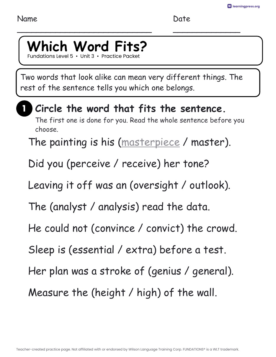 Preview page 3 of Fundations Level 5 Unit 3 Worksheets