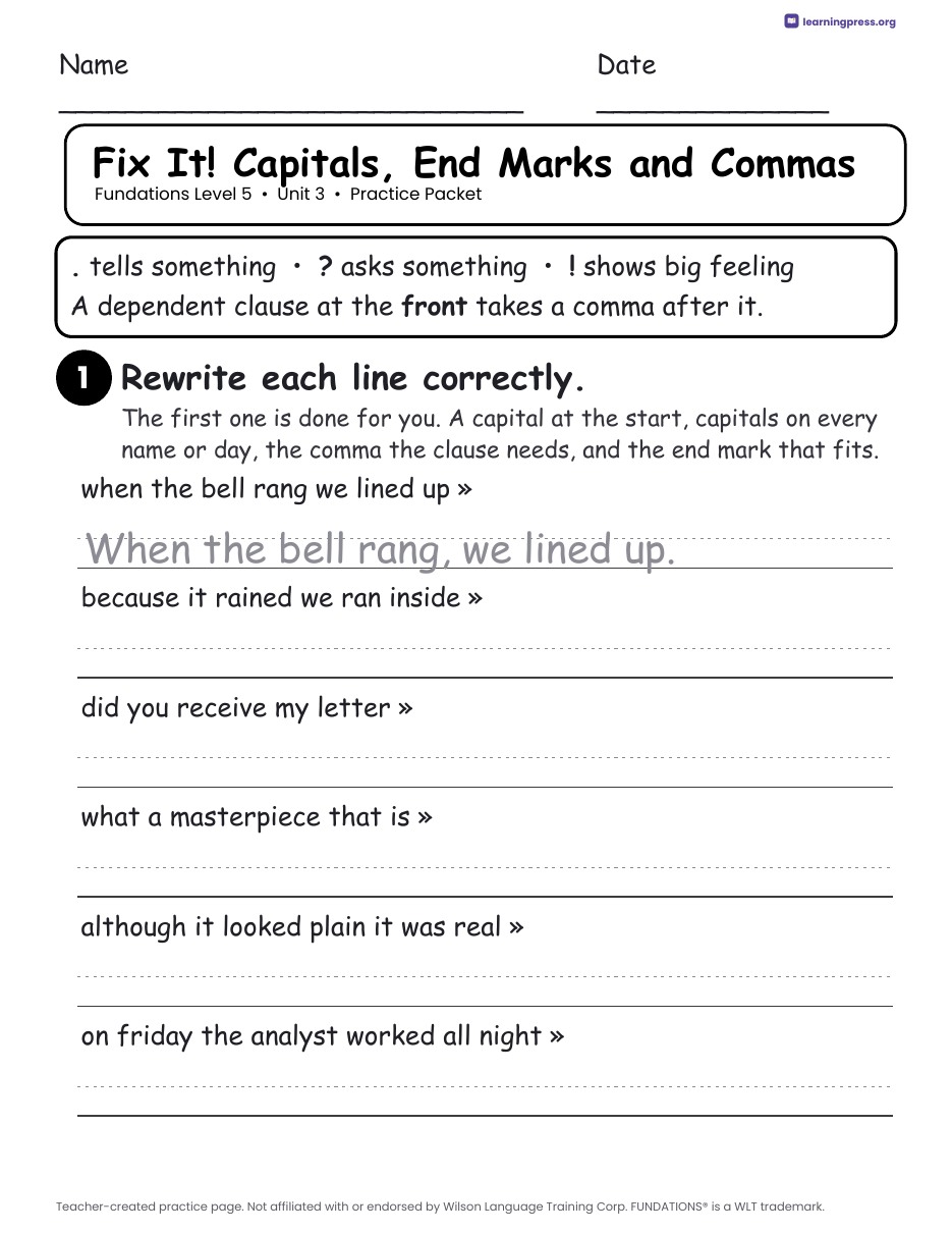 Preview page 4 of Fundations Level 5 Unit 3 Worksheets