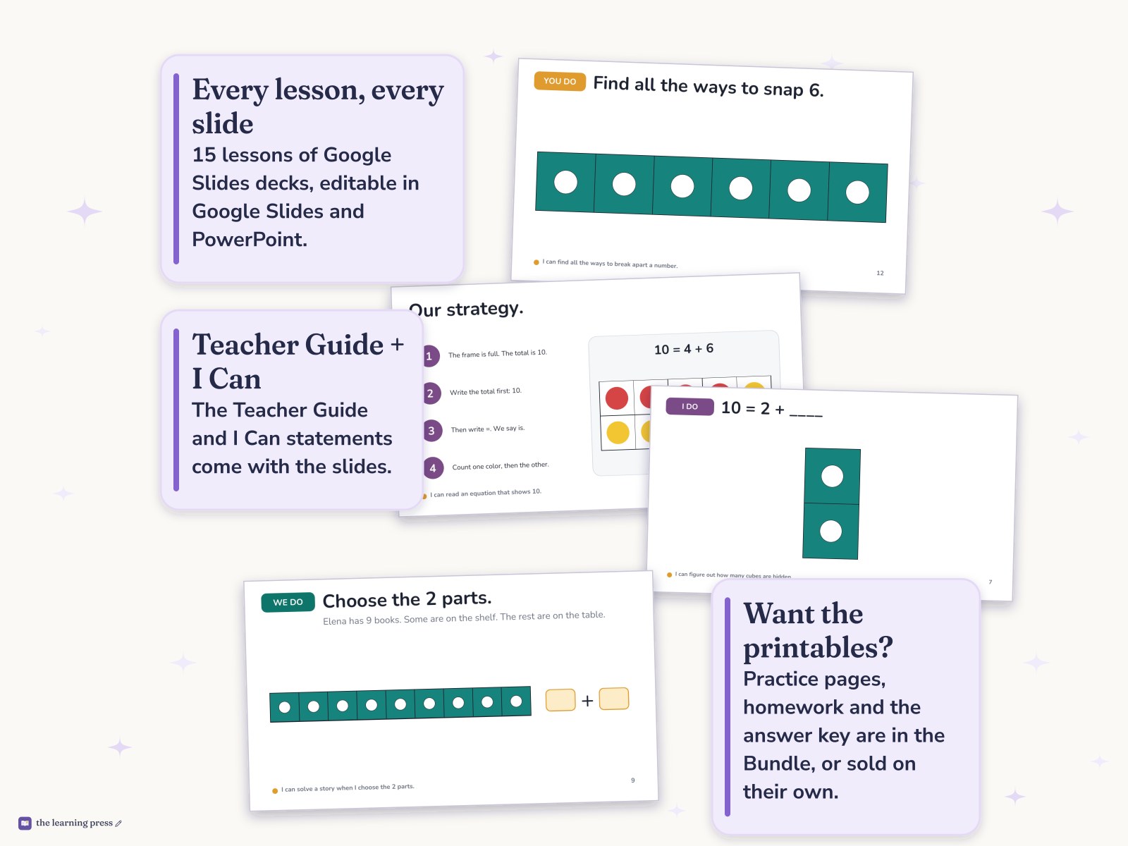Preview page 4 of Illustrative Math (IM®) Aligned Kindergarten Unit 5 Slides: Composing and Decomposing Numbers to 10