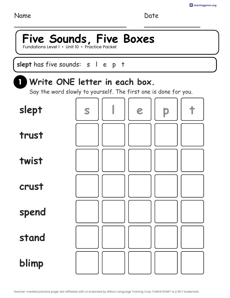 Preview page 1 of Fundations Level 1 Unit 10 Worksheets