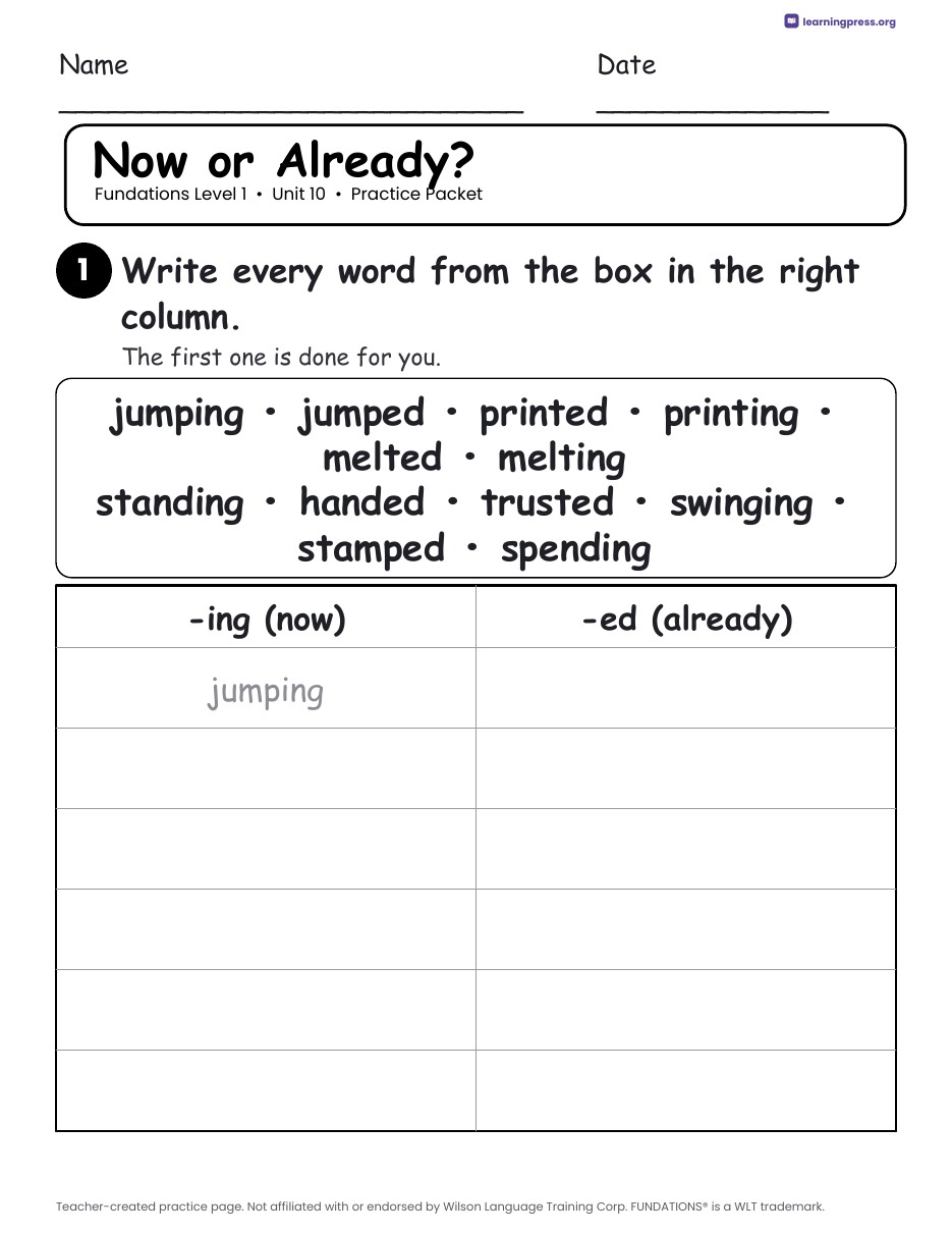 Preview page 2 of Fundations Level 1 Unit 10 Worksheets
