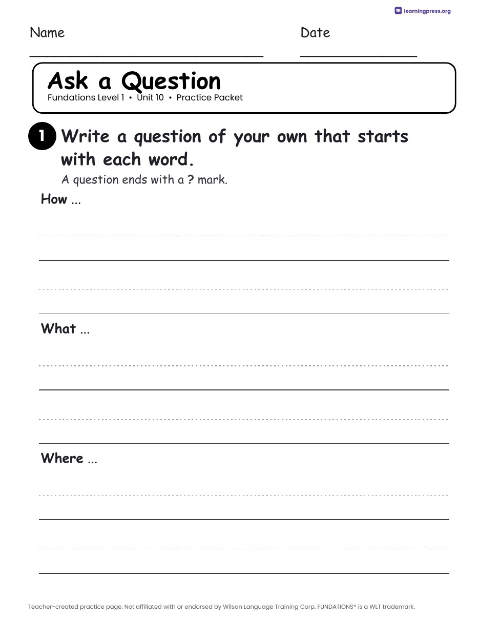 Preview page 4 of Fundations Level 1 Unit 10 Worksheets