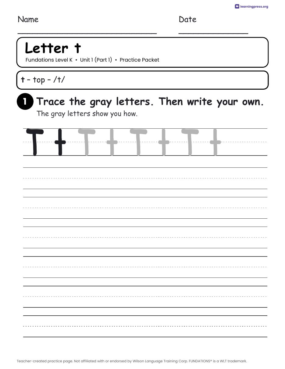 Preview page 1 of Free Fundations Level K Unit 1 Worksheets Sample