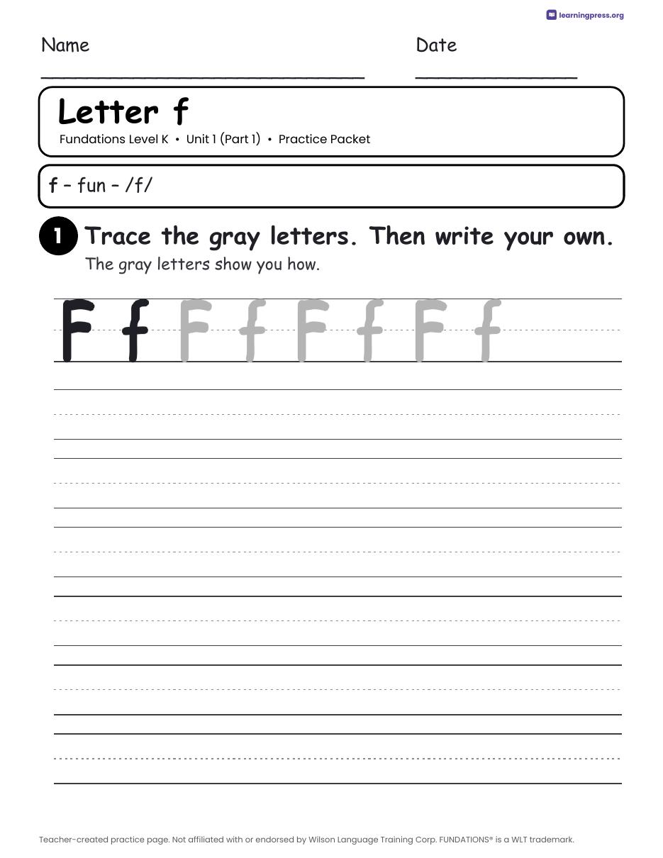 Preview page 2 of Free Fundations Level K Unit 1 Worksheets Sample