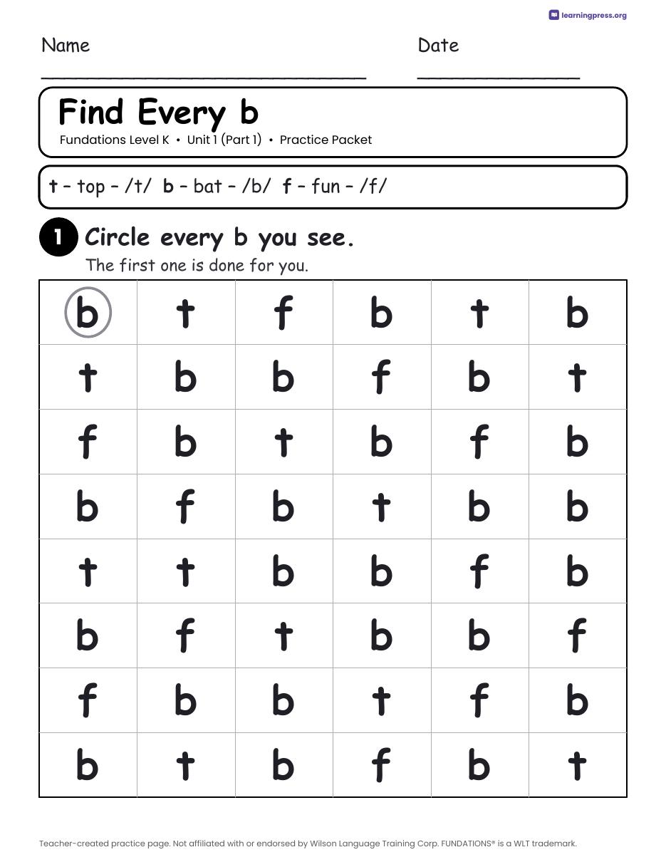 Preview page 3 of Free Fundations Level K Unit 1 Worksheets Sample