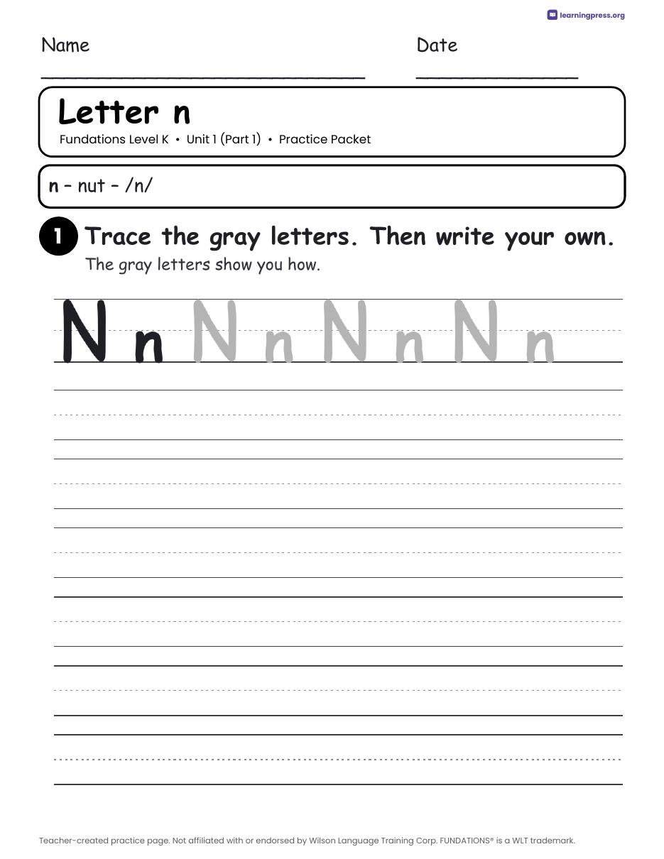 Preview page 4 of Free Fundations Level K Unit 1 Worksheets Sample