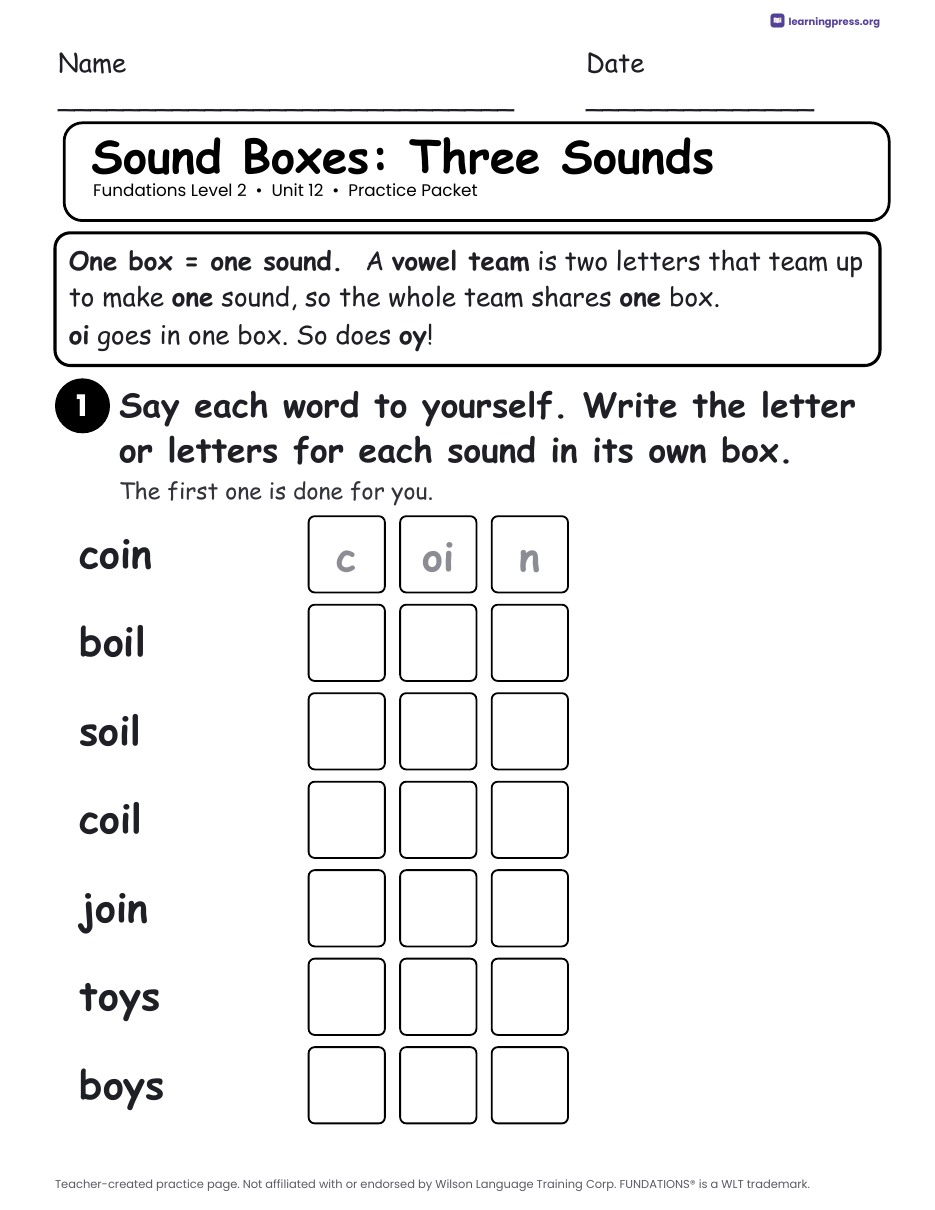 Preview page 1 of Fundations Level 2 Unit 12 Worksheets