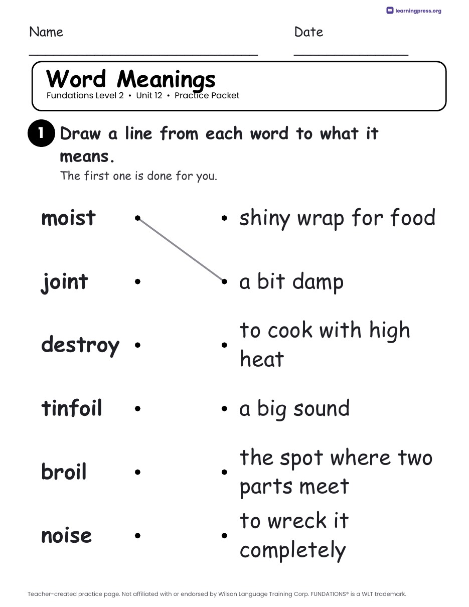 Preview page 2 of Fundations Level 2 Unit 12 Worksheets