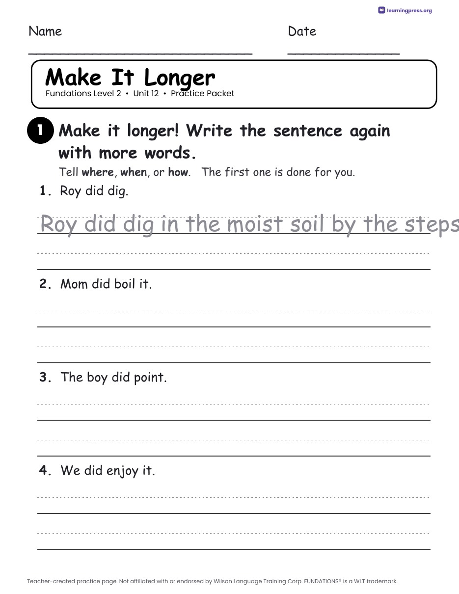 Preview page 4 of Fundations Level 2 Unit 12 Worksheets