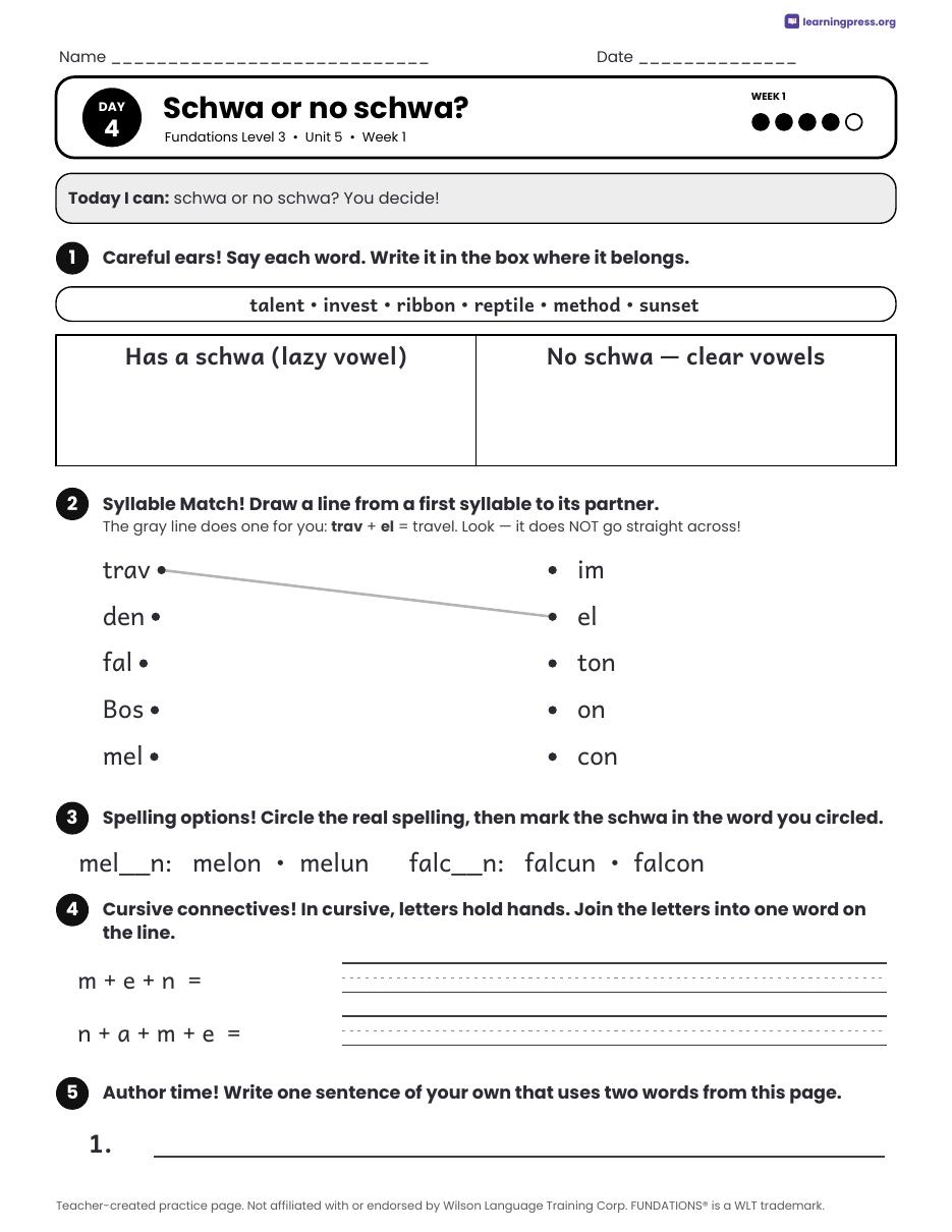 Preview page 3 of Fundations Level 3 Unit 5 Daily Lesson Work Pages