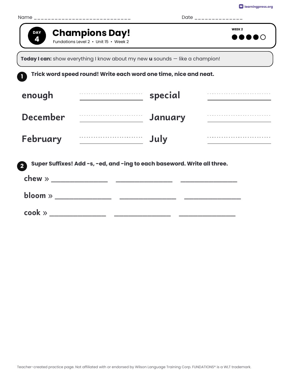 Preview page 4 of Fundations Level 2 Unit 15 Daily Lesson Work Pages