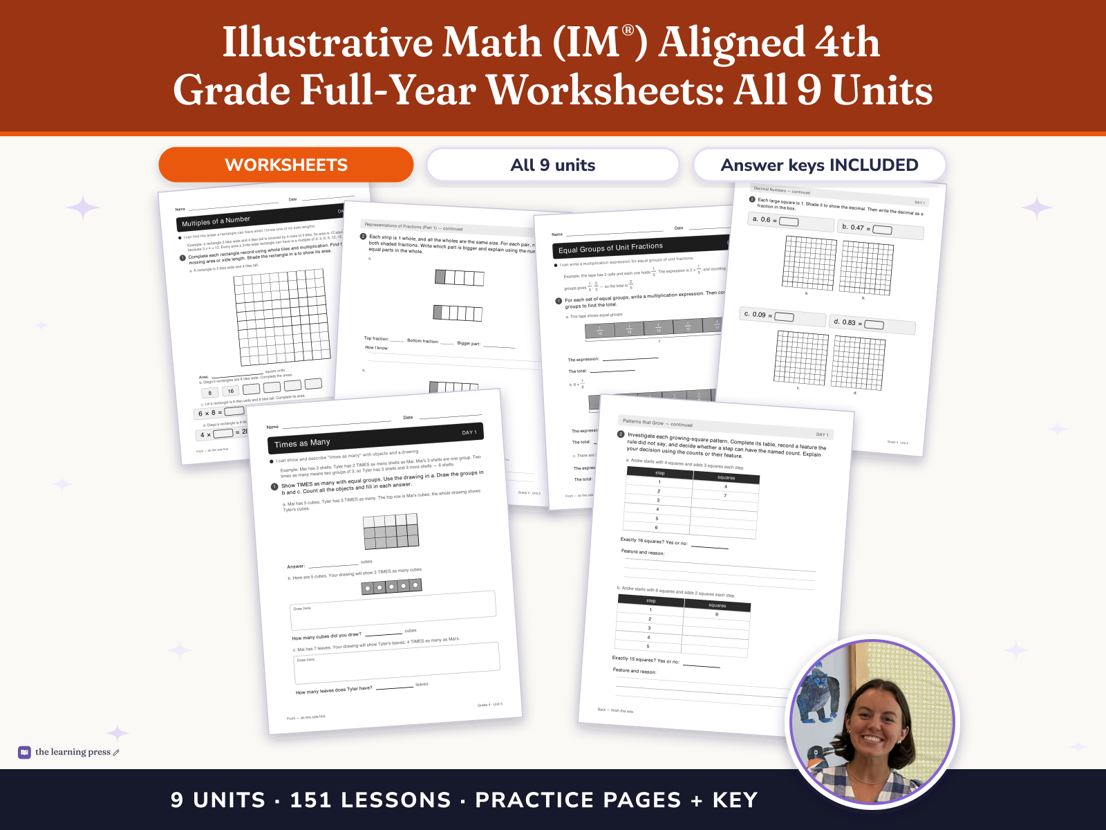 Preview page 1 of Illustrative Math (IM®) Aligned 4th Grade Full-Year Worksheets: All 9 Units