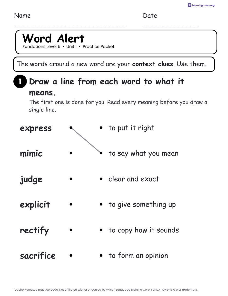 Preview page 3 of Fundations Level 5 Unit 1 Worksheets