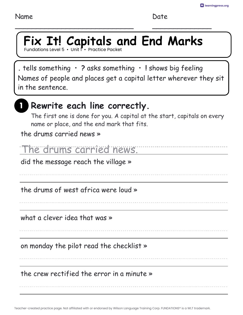 Preview page 4 of Fundations Level 5 Unit 1 Worksheets