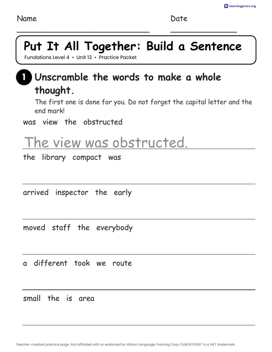 Preview page 4 of Fundations Level 4 Unit 13 Worksheets