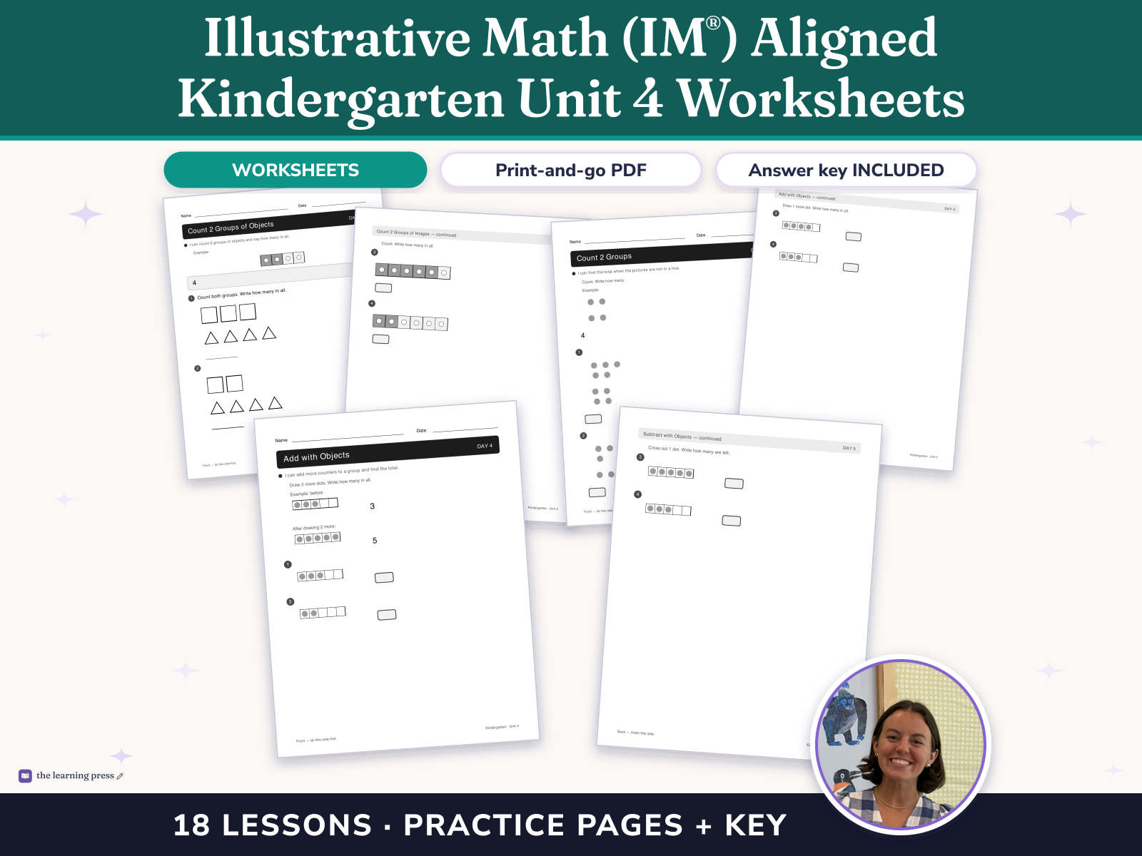Preview page 1 of Illustrative Math (IM®) Aligned Kindergarten Unit 4 Worksheets: Understanding Addition and Subtraction