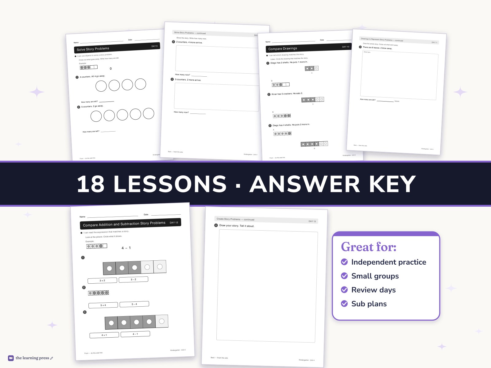 Preview page 3 of Illustrative Math (IM®) Aligned Kindergarten Unit 4 Worksheets: Understanding Addition and Subtraction