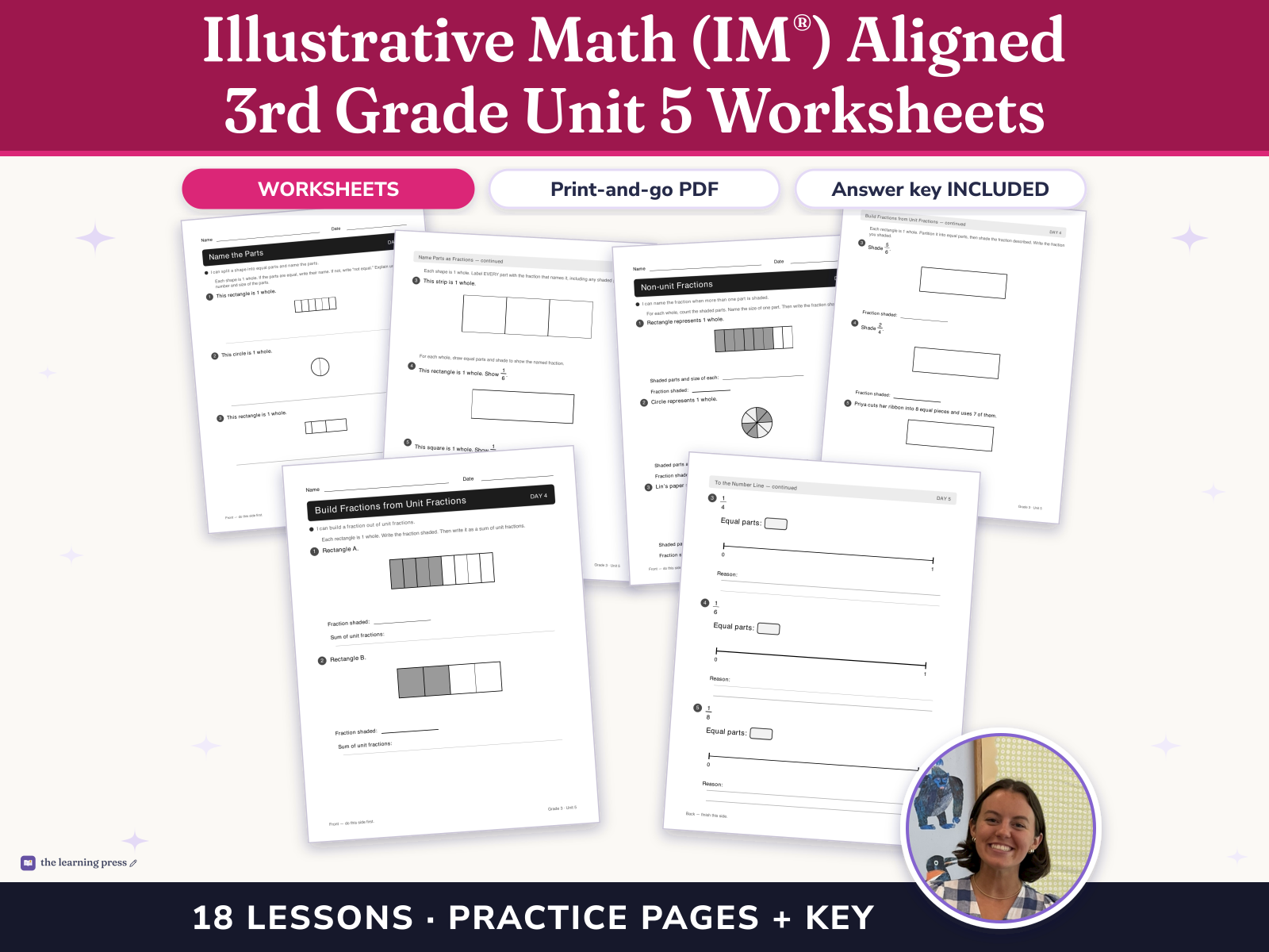 Preview page 1 of Illustrative Math (IM®) Aligned 3rd Grade Unit 5 Worksheets: Fractions as Numbers