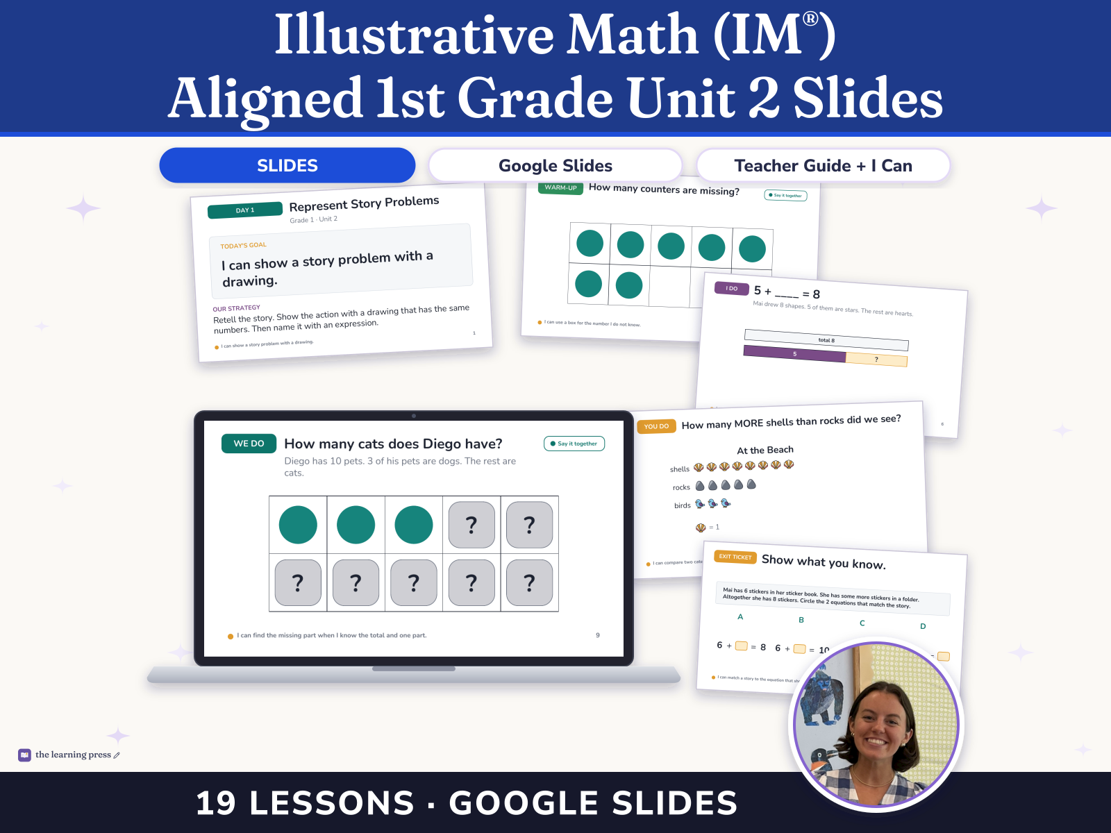 Preview page 1 of Illustrative Math (IM®) Aligned 1st Grade Unit 2 Slides: Addition and Subtraction Story Problems