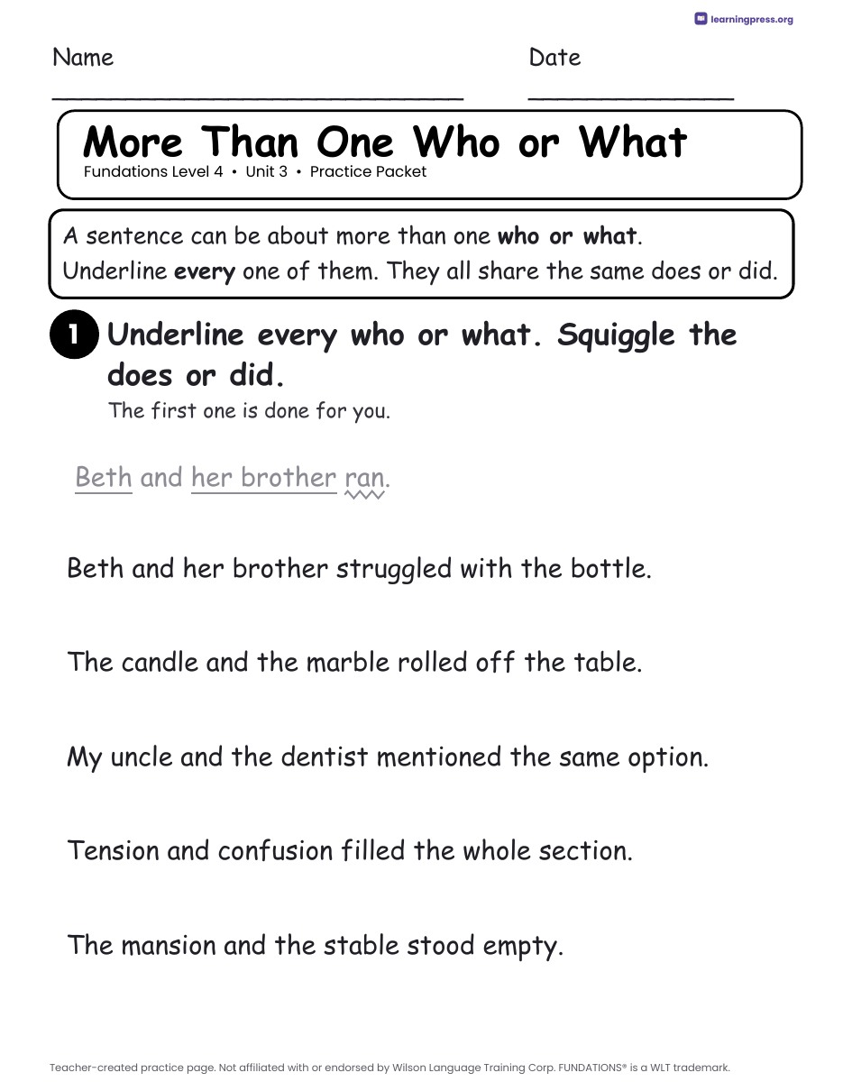 Preview page 3 of Fundations Level 4 Unit 3 Worksheets