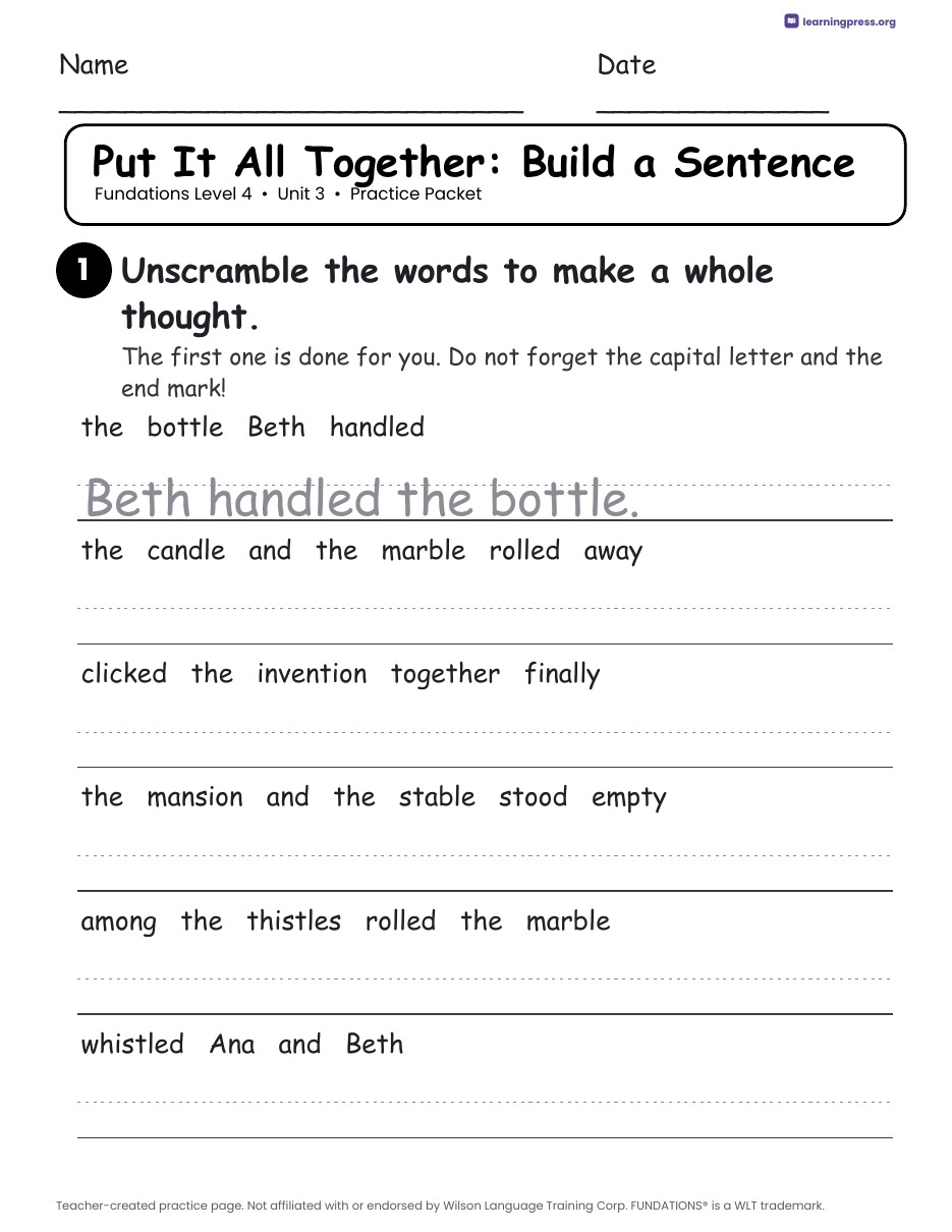 Preview page 4 of Fundations Level 4 Unit 3 Worksheets