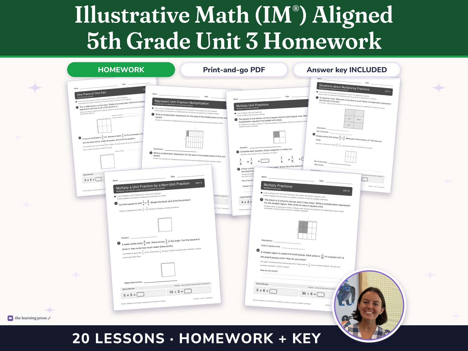 Preview page 1 of Illustrative Math (IM®) Aligned 5th Grade Unit 3 Homework: Multiplying and Dividing Fractions