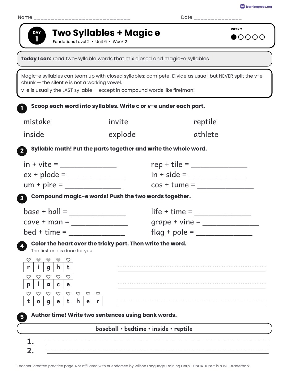 Preview page 3 of Fundations Level 2 Unit 6 Daily Lesson Work Pages