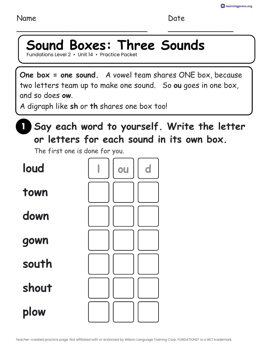 Preview page 1 of Fundations Level 2 Unit 14 Worksheets