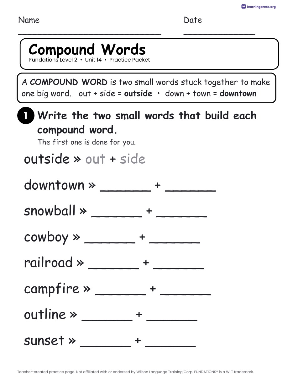 Preview page 2 of Fundations Level 2 Unit 14 Worksheets