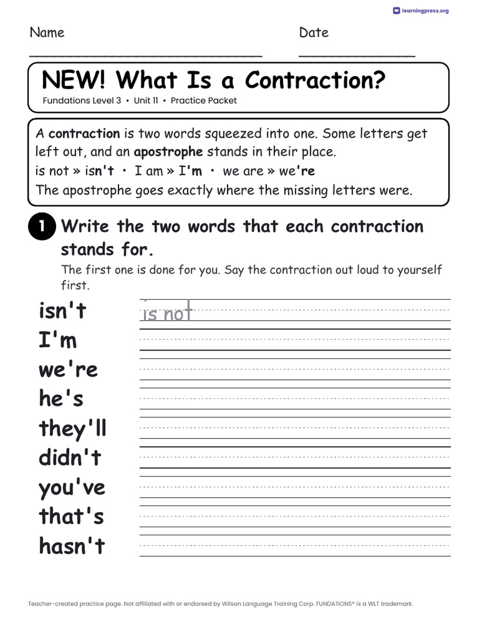 Preview page 1 of Fundations Level 3 Unit 11 Worksheets