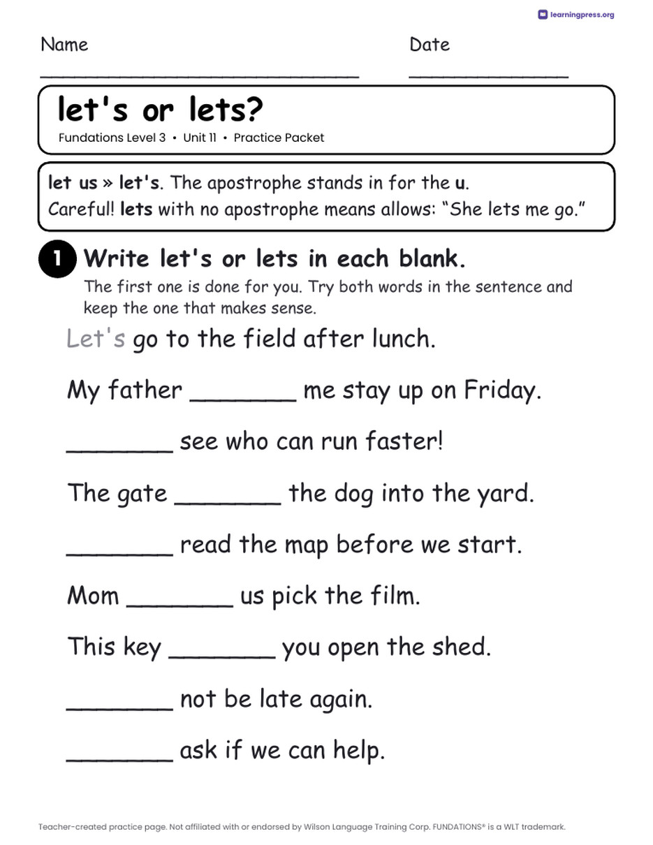 Preview page 2 of Fundations Level 3 Unit 11 Worksheets