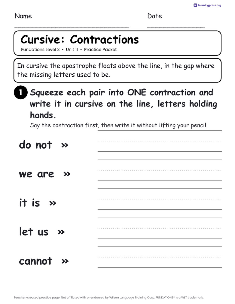 Preview page 3 of Fundations Level 3 Unit 11 Worksheets