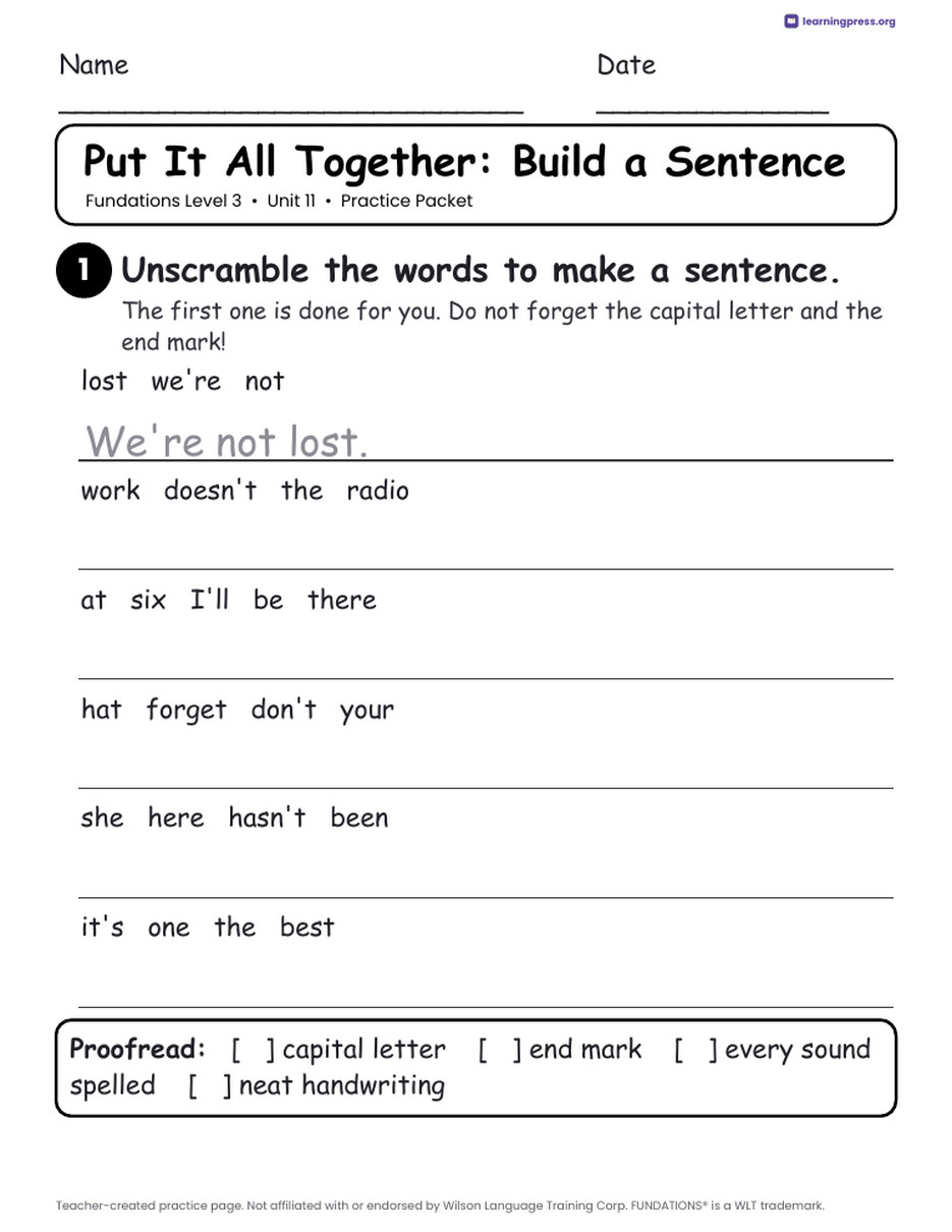 Preview page 4 of Fundations Level 3 Unit 11 Worksheets