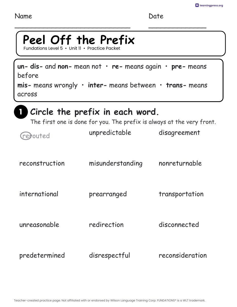 Preview page 1 of Fundations Level 5 Unit 11 Worksheets