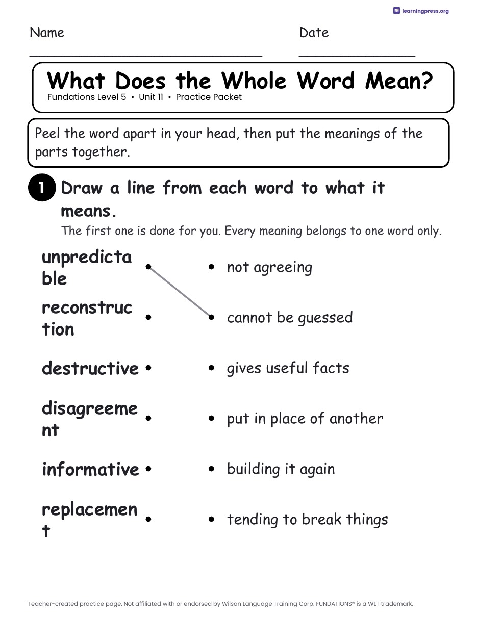 Preview page 2 of Fundations Level 5 Unit 11 Worksheets