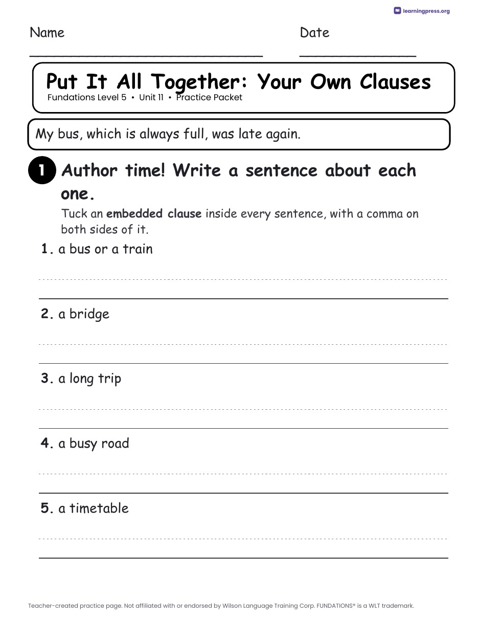 Preview page 4 of Fundations Level 5 Unit 11 Worksheets